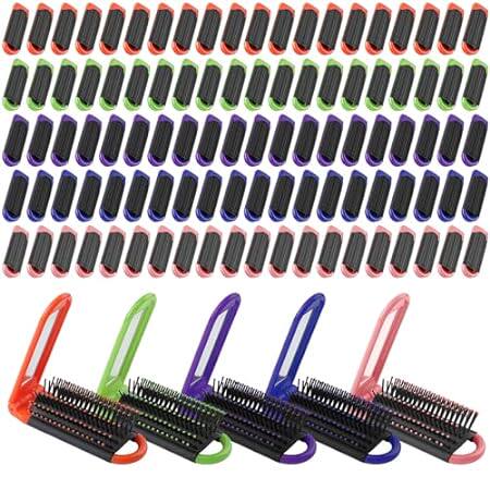 100 Pcs Folding Travel Hair Brush with Mirror Bulk Portab