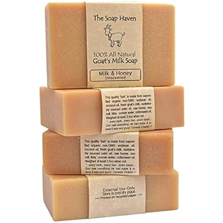 4 Goat Milk Soap Bars with Honey - Handmade in USA. All N