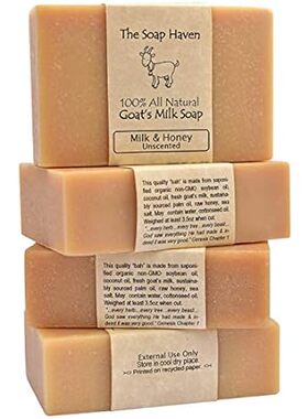 4 Goat Milk Soap Bars with Honey - Handmade in USA. All N