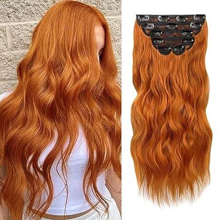 WECAN Clip In Hair Extensions 20 Inch 6pcs Copper Red Lon