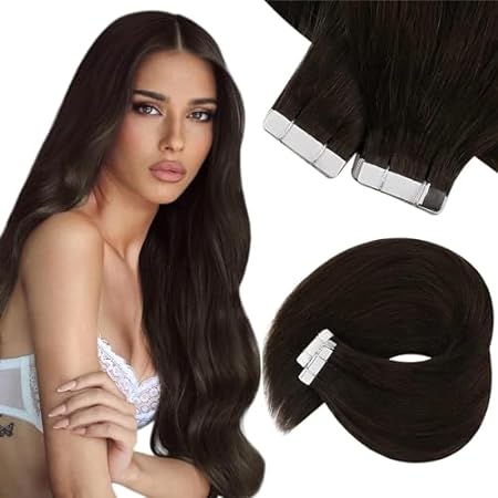 Sunny Brown Tape in Human Hair Extensions， Darkest Brown