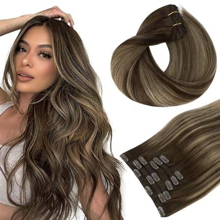 HOTBANANA Human Hair Clip in Hair Extensions， Balayage Ch