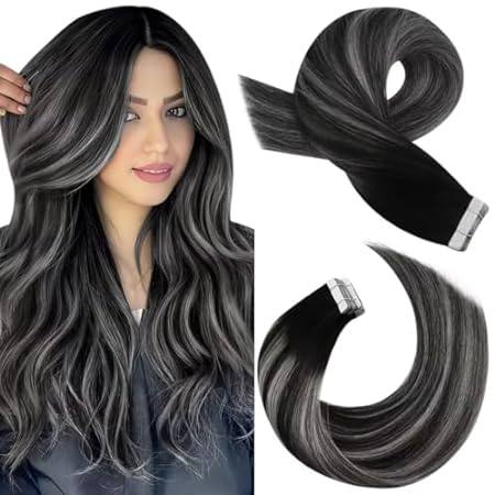 Moresoo Ombre Tape in Extensions Real Human Hair Black Ro