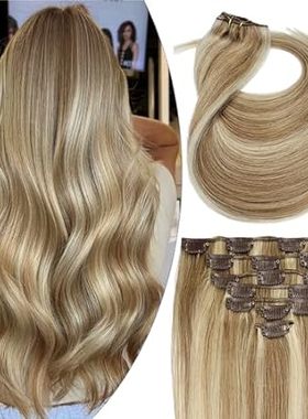 Clip in Hair Extensions， Vicco Blonde Highlighted Clip on