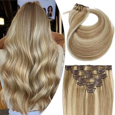 Clip in Hair Extensions， Vicco Blonde Highlighted Clip on