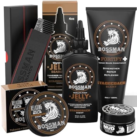 Bossman Complete Beard Kit - Men's Beard Oil Jelly, Forti