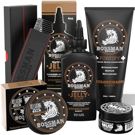 Bossman Complete Beard Kit - Men's Beard Oil Jelly， Forti