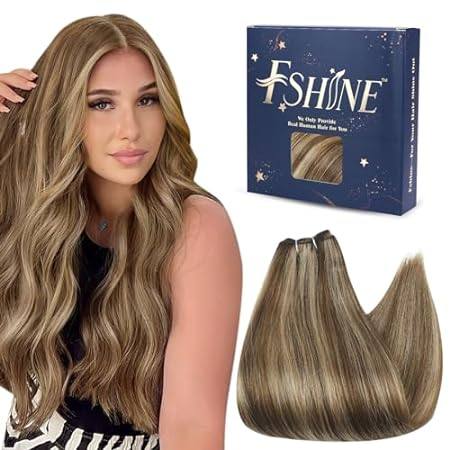 Fshine Weft Hair Extensions Human Hair 16 Inch Medium Bro