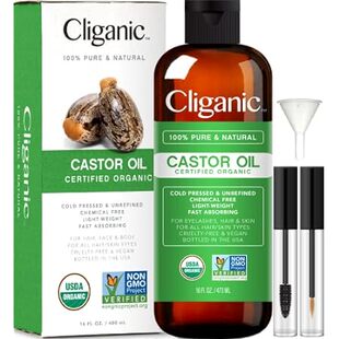 Cliganic USDA Organic Castor Oil， 100% Pure (16oz with Ey