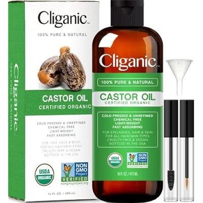 Cliganic USDA Organic Castor Oil， 100% Pure (16oz with Ey