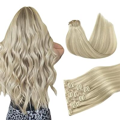 DOORES Clip in Hair Extensions Real Human Hair， Ash Blond
