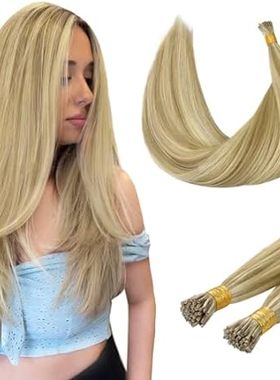DOORES I Tips Hair Extensions Human Hair， Light Blonde Hi