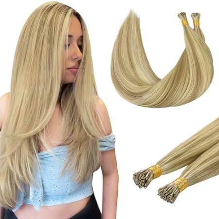 DOORES I Tips Hair Extensions Human Hair， Light Blonde Hi