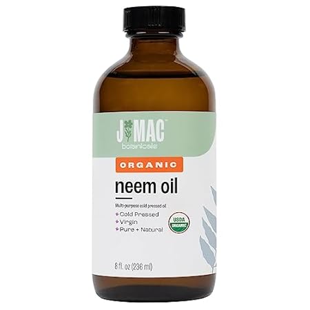 J MAC BOTANICALS Organic Neem Oil for Skin (8 oz Glass Bo