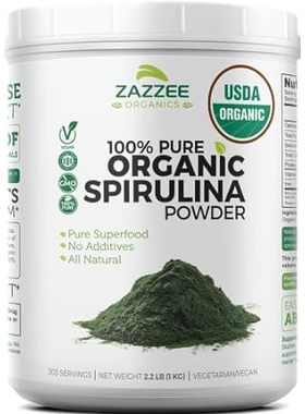 Zazzee USDA Certified Organic Spirulina Powder， 2.2 Pound