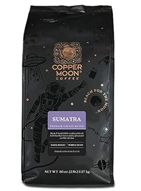 Copper Moon Whole Bean Coffee， Dark Roast， Sumatra Blend，