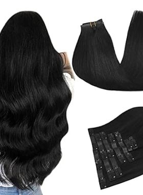 DOORES Human Hair Clip in Extensions， Jet Black 110g 7pcs