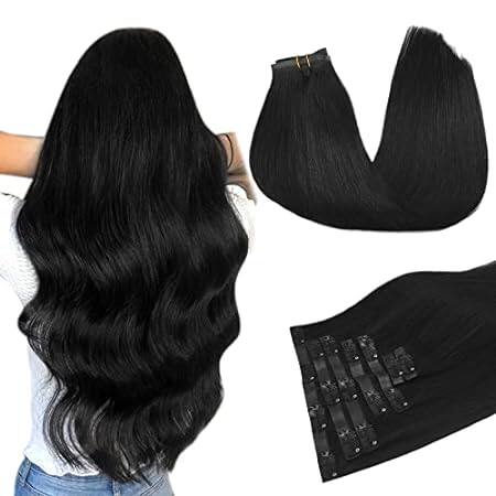 DOORES Human Hair Clip in Extensions， Jet Black 110g 7pcs