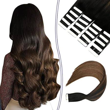 Tape in Hair Extensions Human Hair Natural Black Ombre Ch