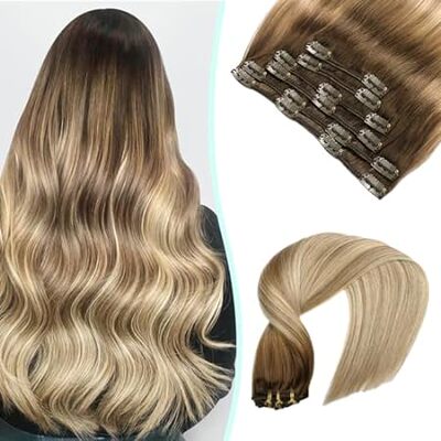 VINBAO Clip in Hair Extensions Human Hair Double Weft Bal