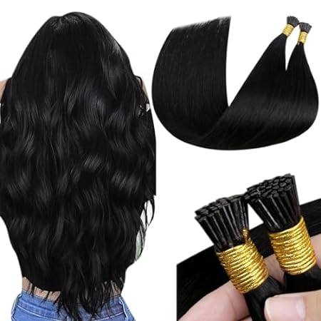 LaaVoo I Tip Hair Extensions Human Hair Jet Black Itips H