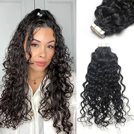 Natural Curly Wave Tape in Extensions Human Hair Natural