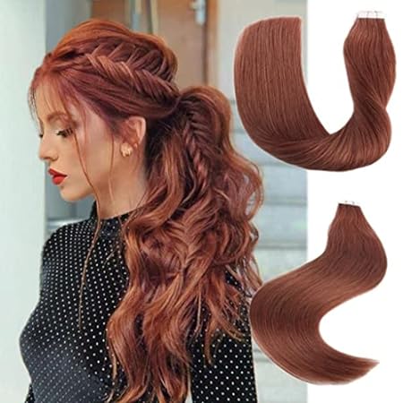 Copper Hair Tape in Extensions 30g Natural Straight Human