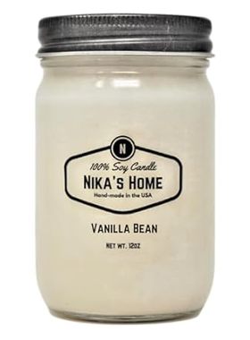 Nika's Home Vanilla Bean Soy Candle - 12oz Mason Jar - No