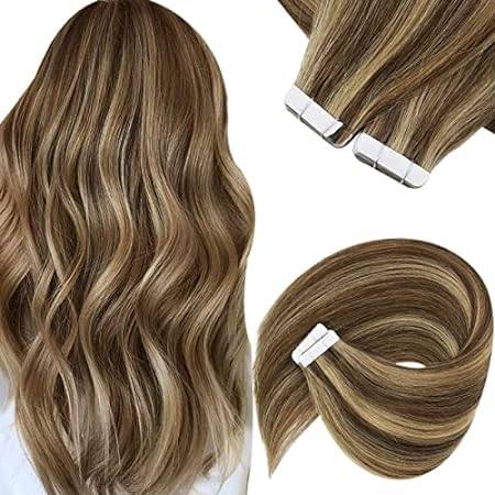 Sunny Tape in Human Hair Extensions Brown Highlighted Tap