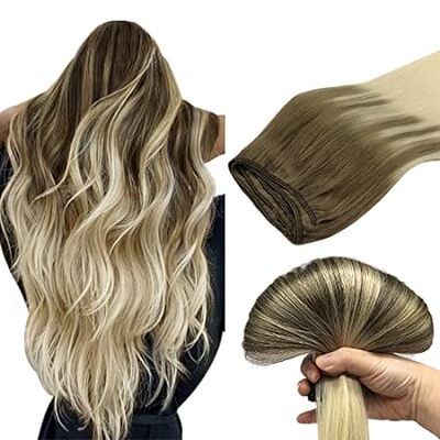 DOORES Weft Hair Extensions Human Hair， Ash Brown to Plat