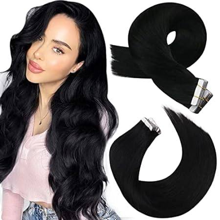 Moresoo Black Tape in Hair Extensions Human Hair Seamless