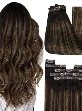YoungSee Clip in Human Hair Extension Dark Brown Mix Medi