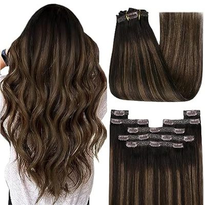 YoungSee Clip in Human Hair Extension Dark Brown Mix Medi