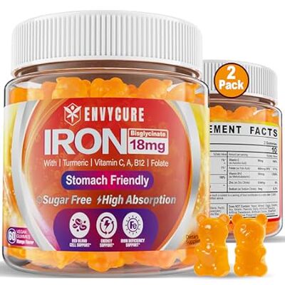 Sugar Free Iron Gummies 18mg for Women Men， Iron Bisglyci