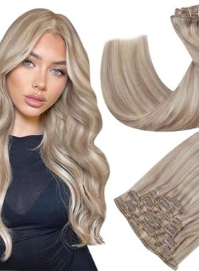Hetto Clip in Hair Extensions Real Human Hair #18/613 Ash