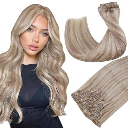 Hetto Clip in Hair Extensions Real Human Hair #18/613 Ash