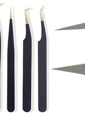 Fiber Tip Lash Tweezers For Eyelash Extension 4 Pcs Tweez