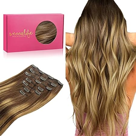 WENNALIFE Clip in Hair Extensions， 24 Inch 120g 7pcs Bala