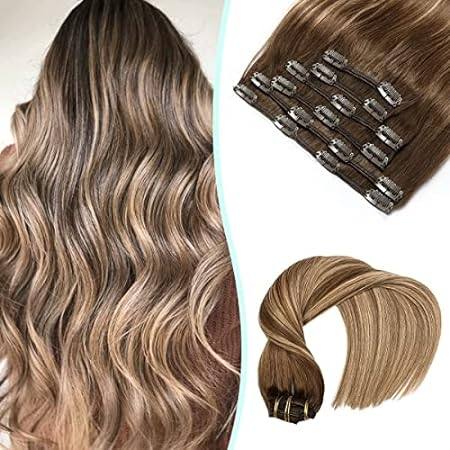 VINBAO Human Hair Extensions Clip in Balayage Chocolate B