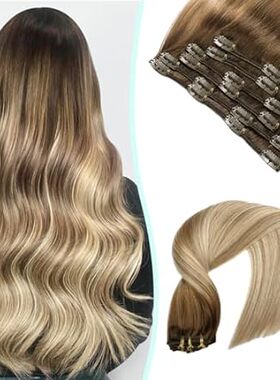 VINBAO Clip in Human Hair Extensions 6pcs 120 Gram 22 inc