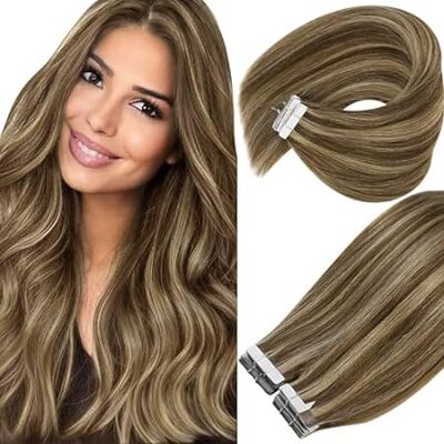 Ve Sunny Brown Tape in Hair Extensions Human Hair Highlig