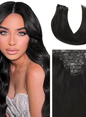 Caliee 16Inch Seamless Hair Extensions Human Hair Jet Bla