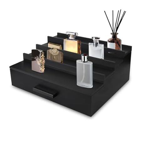 Men's Cologne Organizer， Pine 4 Tier Perfume Box with Dra