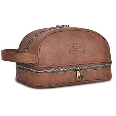 Vetell Classic Leather Men's Travel Toiletry Bag and Dopp