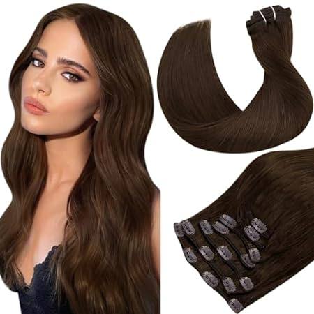Hetto Brown Hair Extensions Clip in Human Hair 18 Inch St