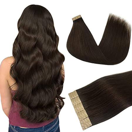 DOORES Tape in Hair Extensions Real Human Hair， Light Dar