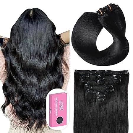 SUYYA Clip in Hair Extensions Real Human Hair， 16 inch 12