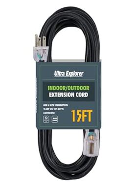 15 FT 14/3 Lighted Outdoor Extension Cord - 14 Gauge 3 Pr