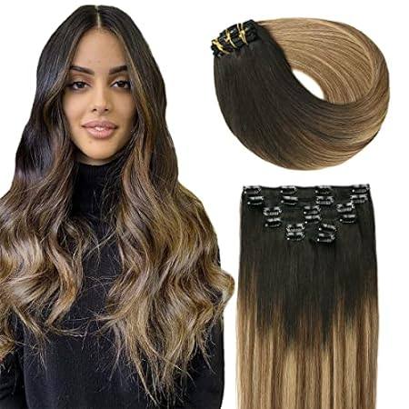 SURNEL Clip in Human Hair Extensions Natural Black to Cho