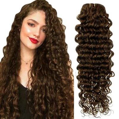 Hetto Curly Clip in Hair Extensions Human Hair #4 Chocola